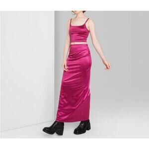 High-Rise Shine Knit Maxi Skirt And Crop Top Set Size 1X Magenta